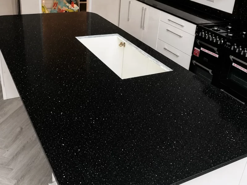 Insulă quartz negru oglindă