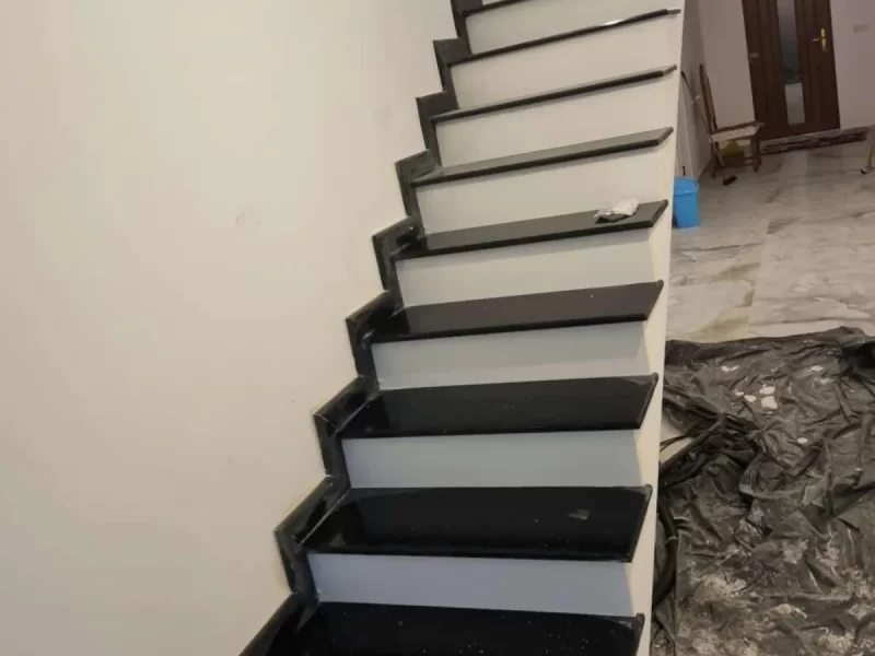Scară interior granit negru contratrepte albe